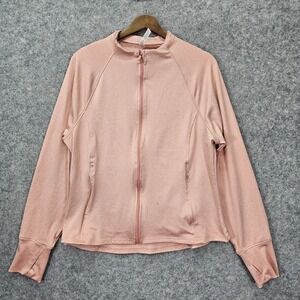 Full Zip Athletic Jacket Womens XL Pink Track Performance Stretch Thumbholes RBX